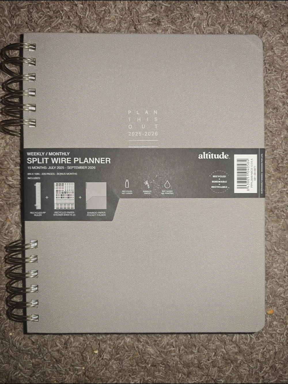 2025-2026 Gray Split Wire Weekly & Monthly Planner